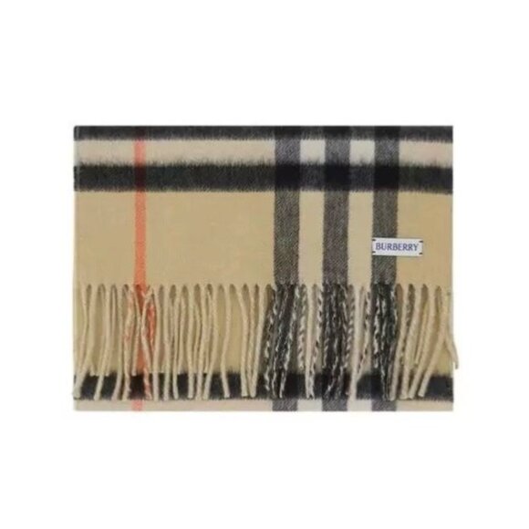 Burberry Double Face Medium Check To Giant Check Cashmere Scarf Sand 168*30cm 80 - Picture 2 of 8
